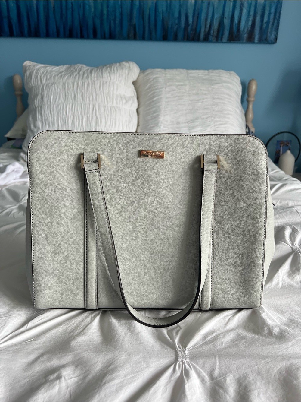 Brand new! Kate Spade Cream Structured Saffiano Leather Tote with Gold Hardware